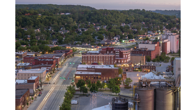 A High Angle Shot of Downtown Red Wing during Twilight