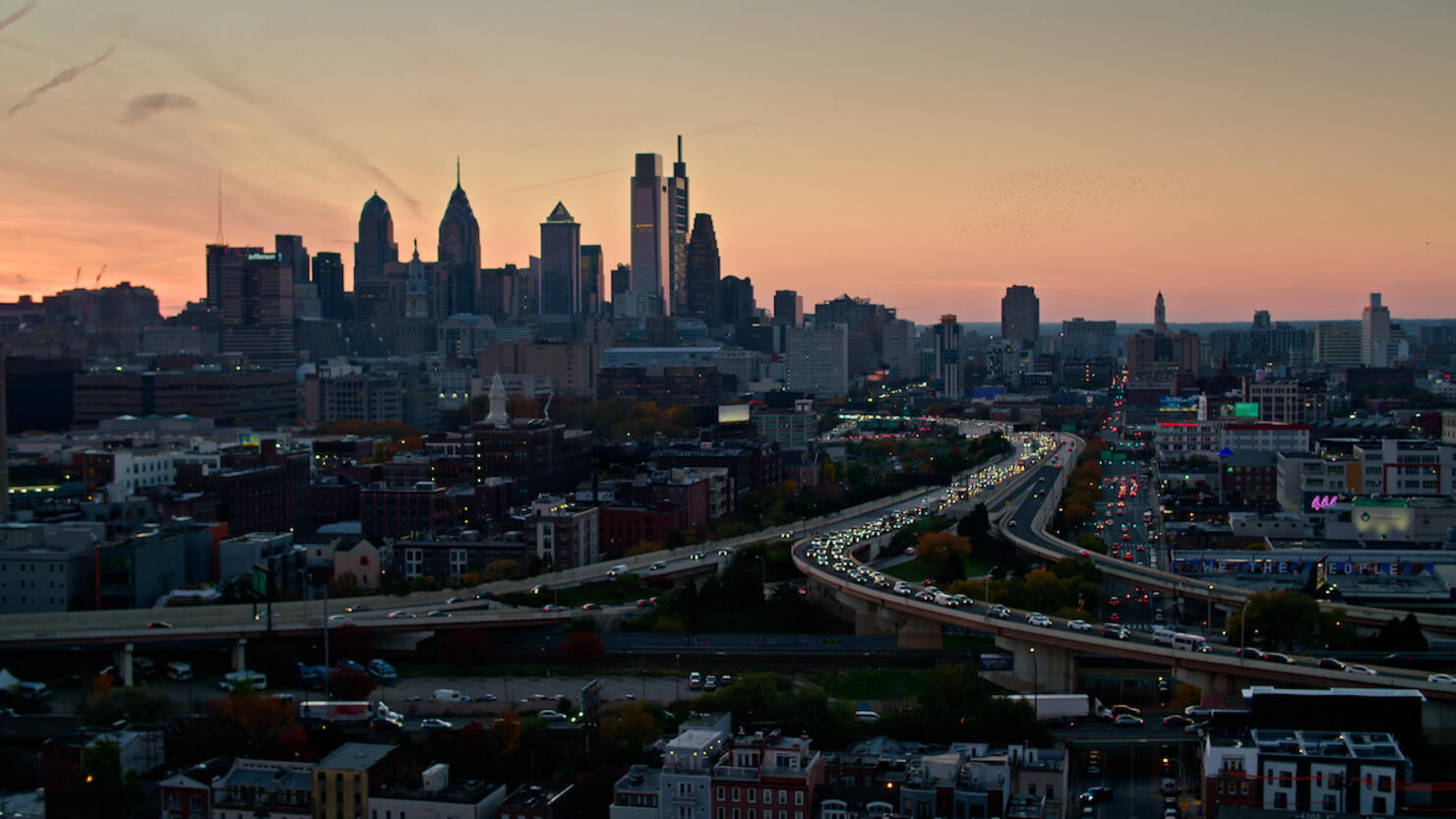 Evening Freeway Traffic in Philadelphia - Aerial