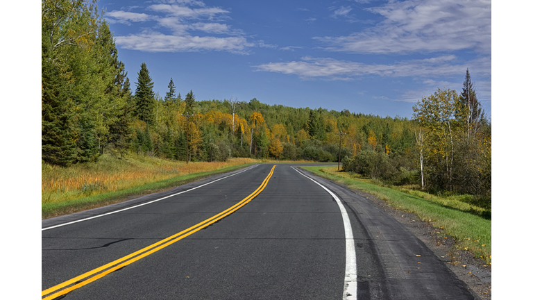 Scenic road,Empty road amidst trees against sky,Minnesota,United States,USA