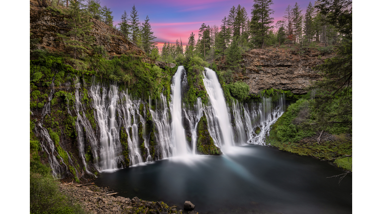 Scenic view of waterfall in forest,California,United States,USA