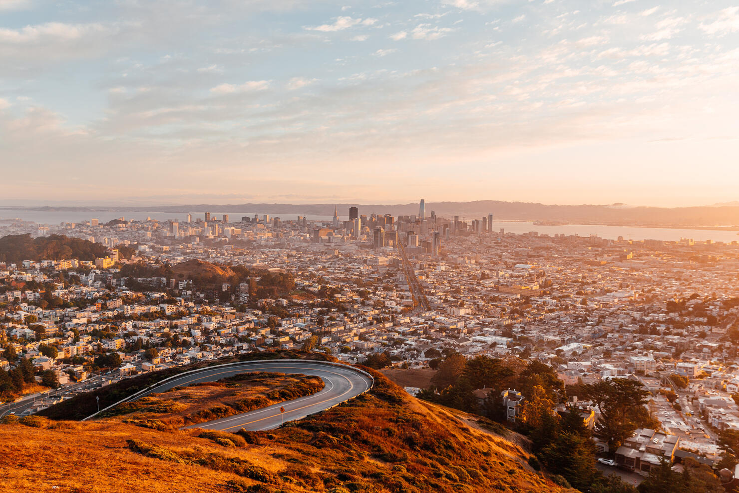 San Francisco aerial view skyline at sunrise, California, USA