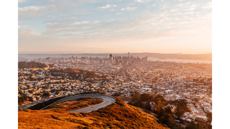 San Francisco aerial view skyline at sunrise, California, USA