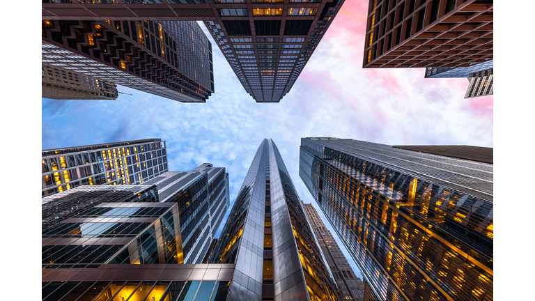 Sunrise, Looking Up, Chicago, Illinois, America