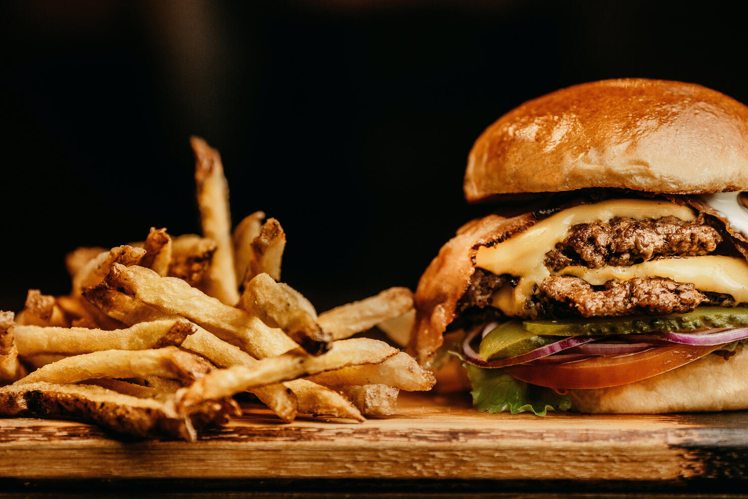 Close-up of burger on cutting board
