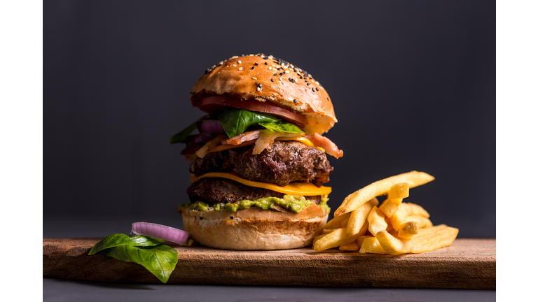 Big cheese burger with fries