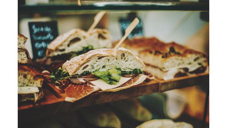 vegan sandwich displayed in window shop