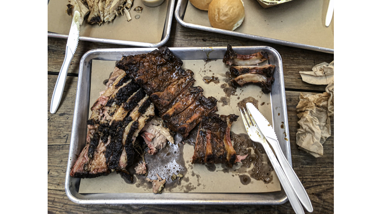 Eating BBQ Barbecue in the city