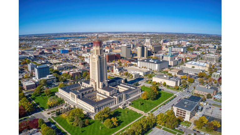 Aerial View of Lincoln, Nebraska in Autumn
