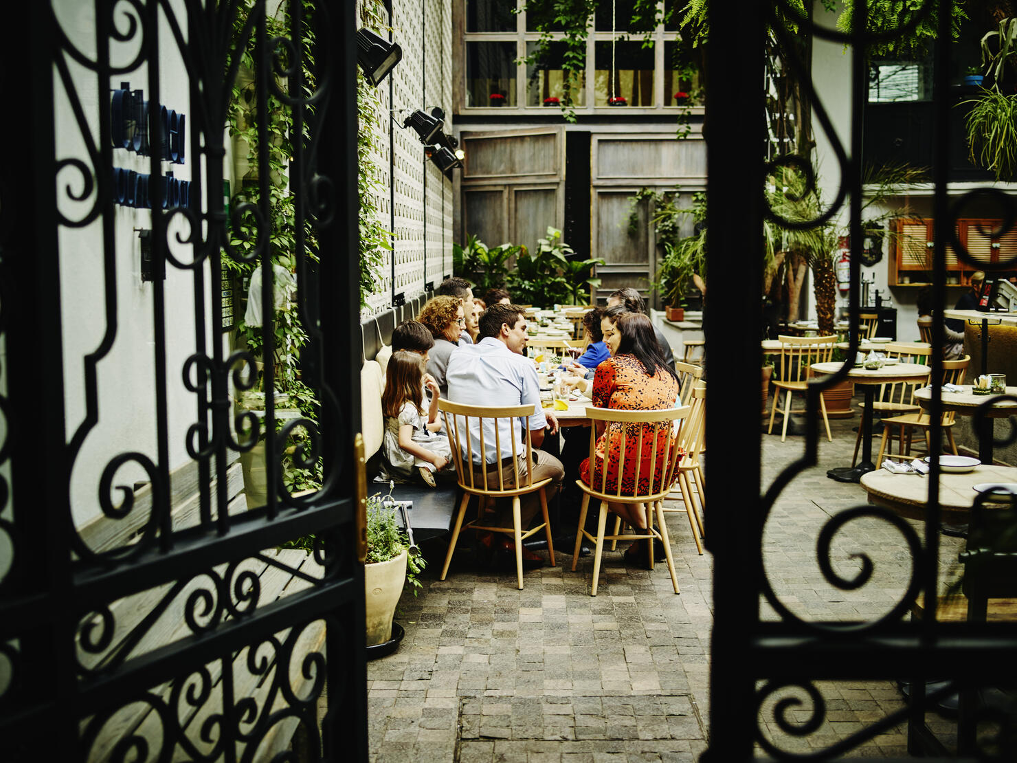 Multi-generational family dining in restaurant