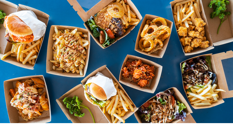 Takeout food background.