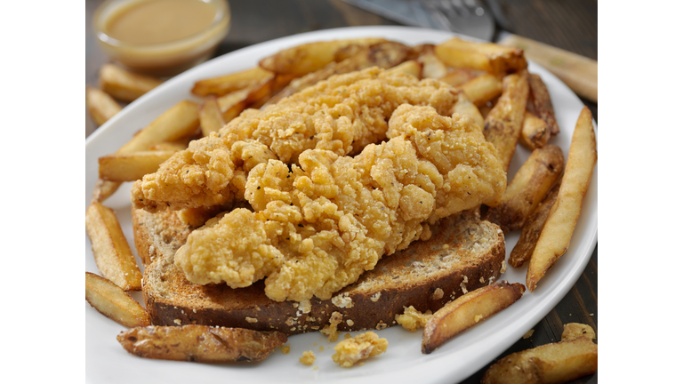 Crispy Chicken Strip Sandwich with Home Cut Fries and Gravy