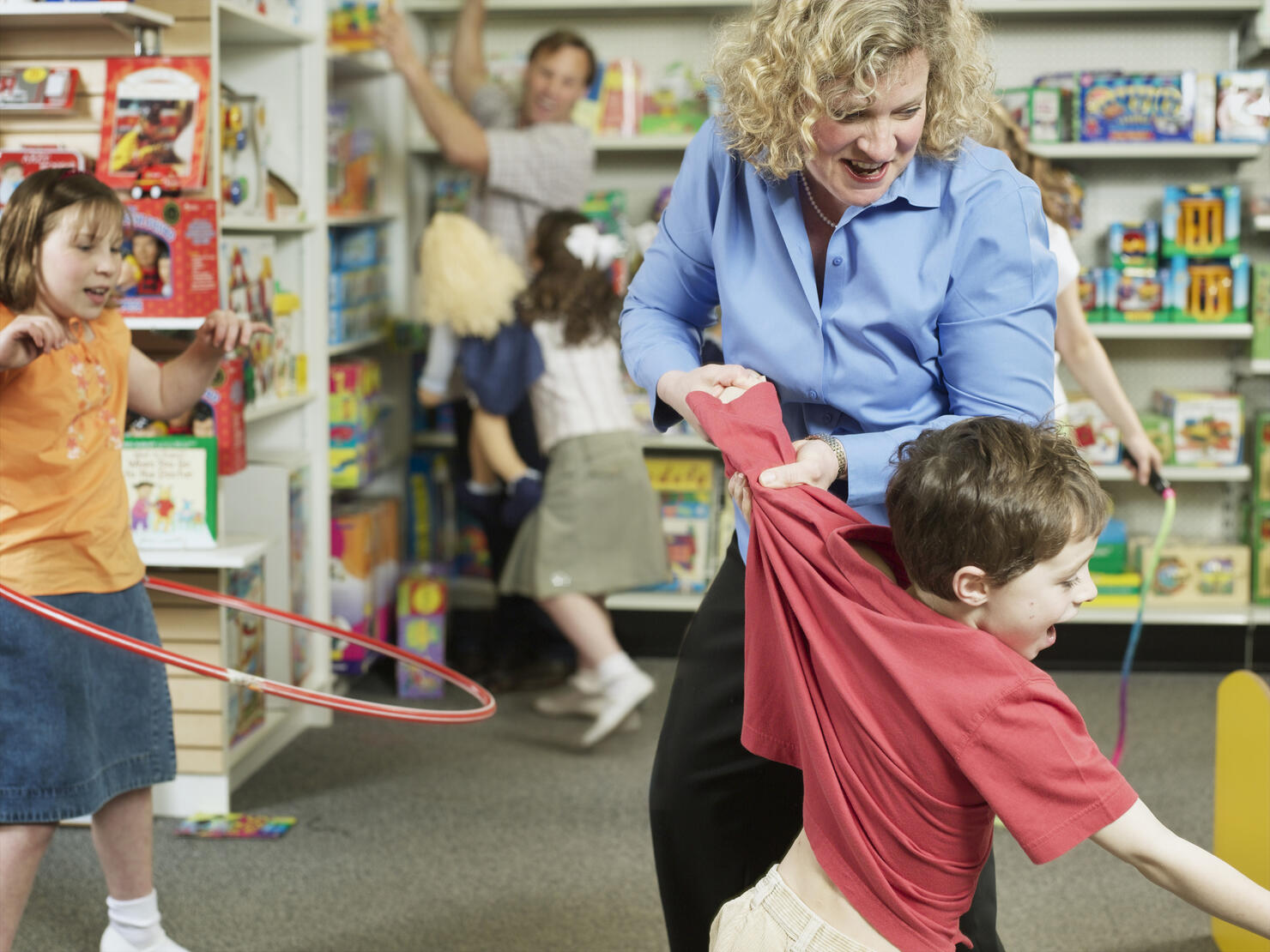Stressed Parents in Toy Store