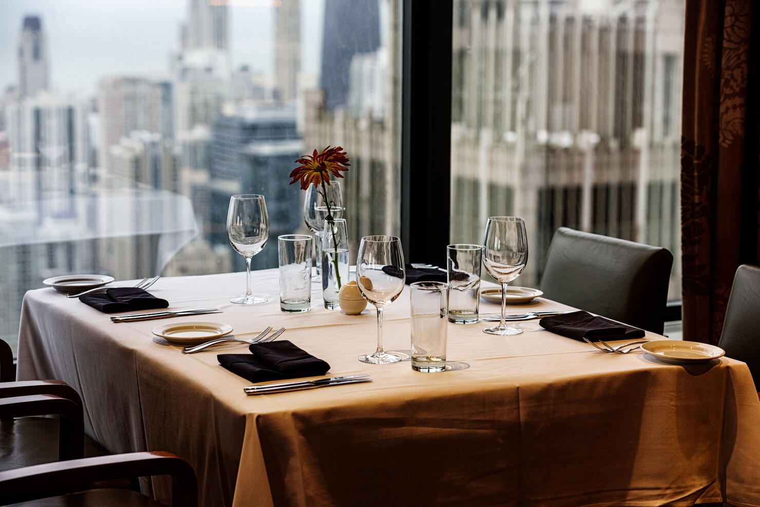 Dinner table with skyscraper view