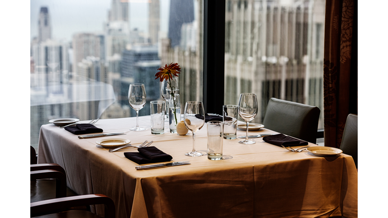 Dinner table with skyscraper view