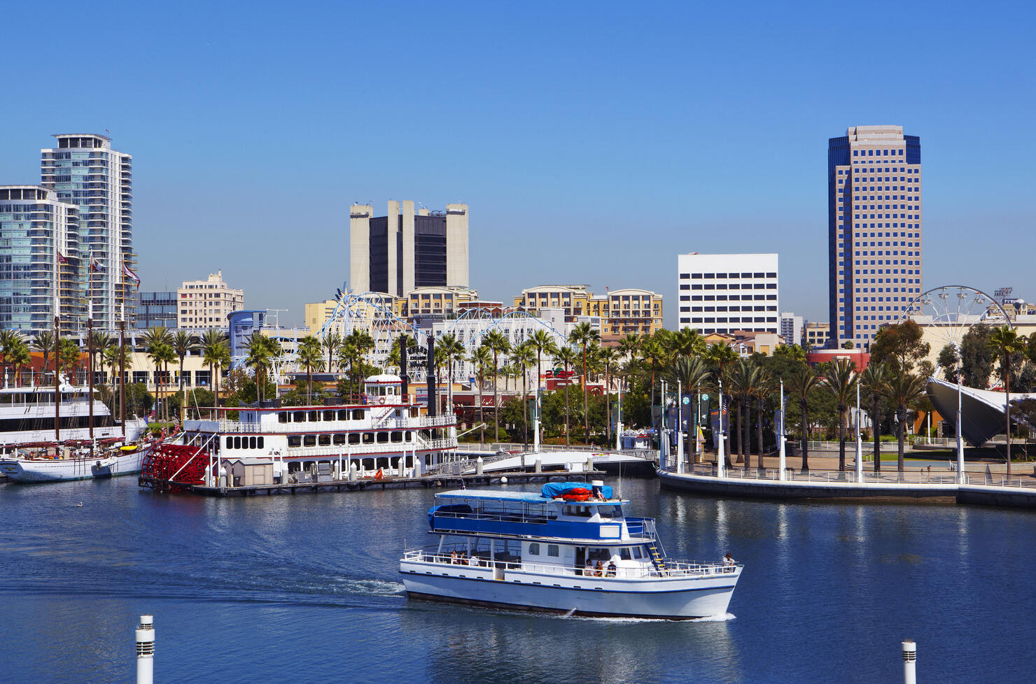 Sightseeing boat in the harbor of Long Beach.