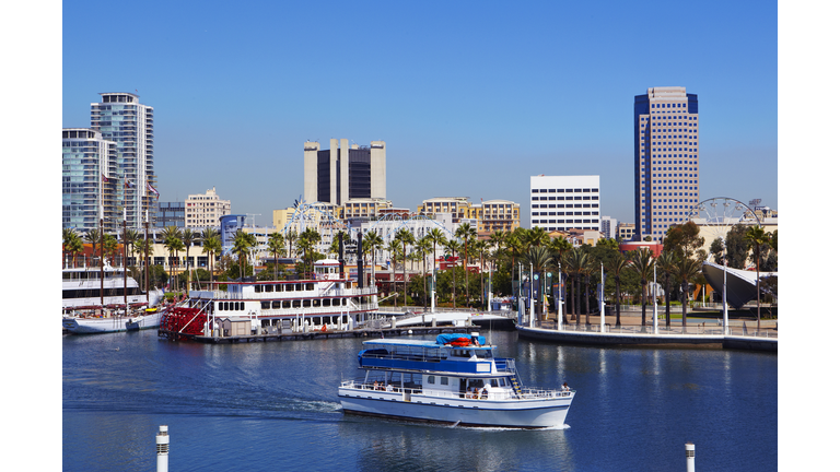 Sightseeing boat in the harbor of Long Beach.