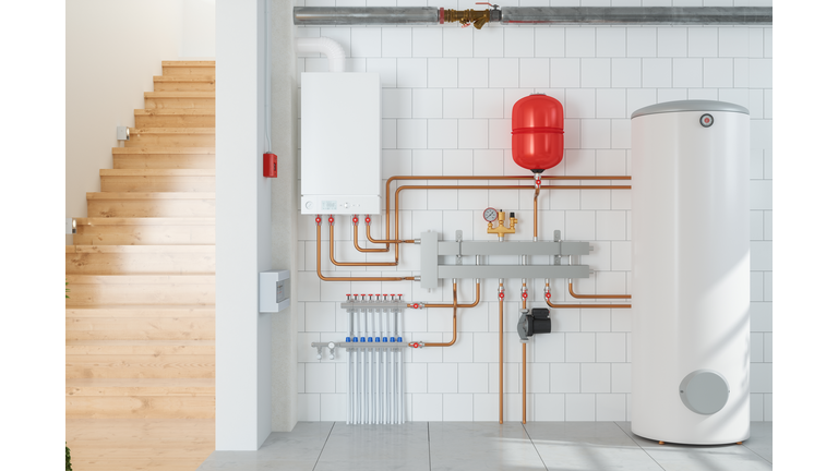 Home Interior With Boiler System In Basement