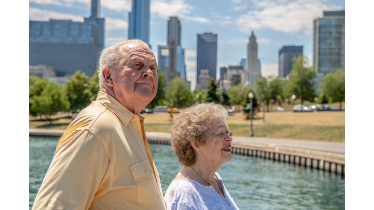 beautiful senior couple exploring the Lakefront Trail in Chicago