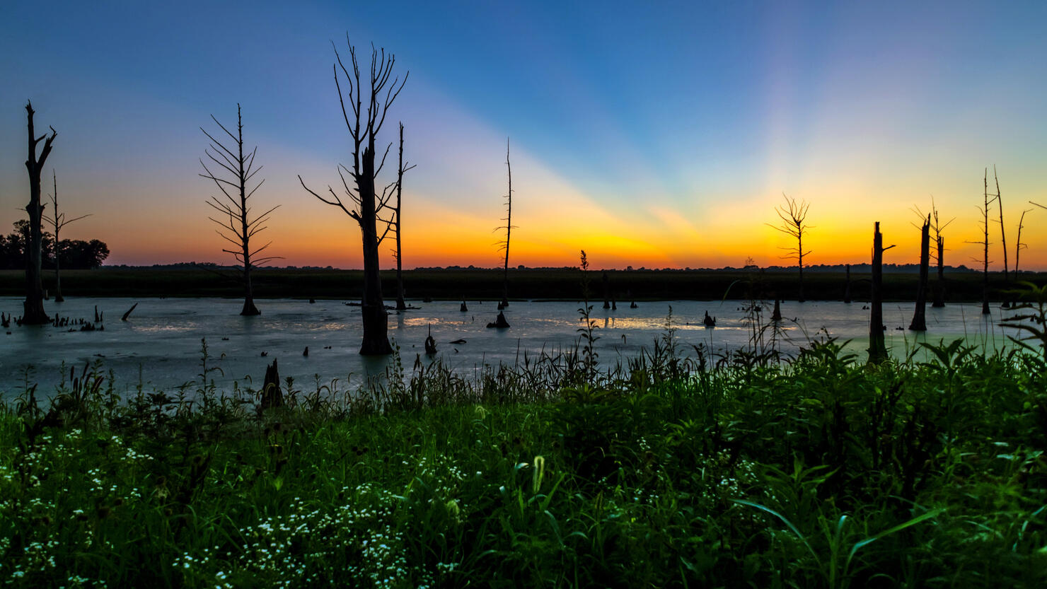 Scenic view of lake against sky during sunset,Henderson,Kentucky,United States,USA