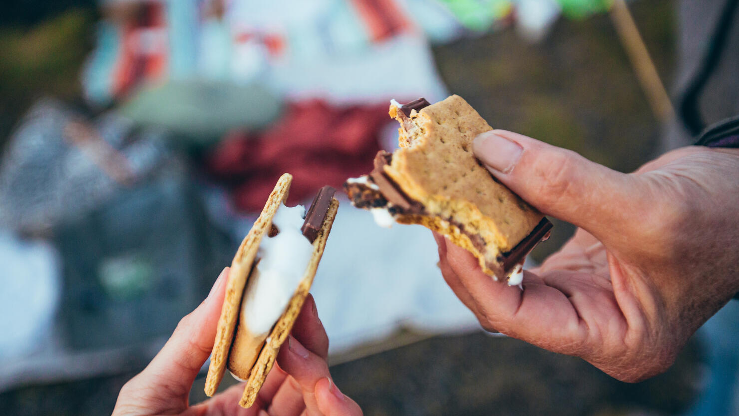 S'mores, Personal Perspective Smores, Two People Holding S'mores, S'more, Togetherness
