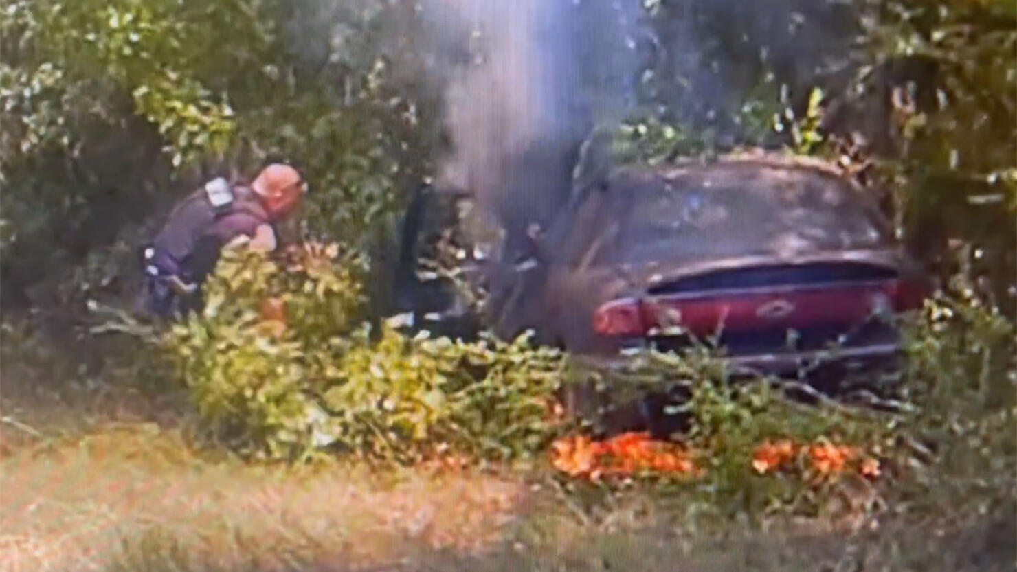 Police Officer Rescues dog from burning car