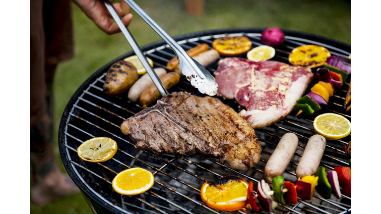 Closeup of barbecues steaks on the charcoals grill,Romania