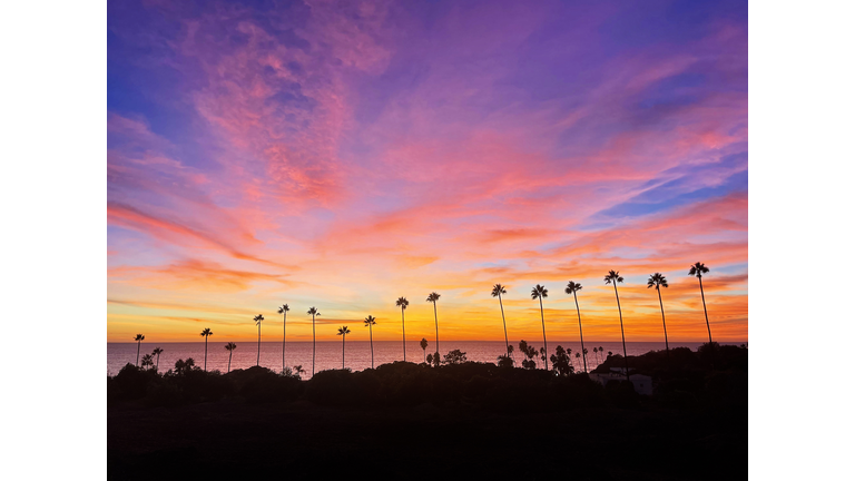 Encinitas Sunset over Swamis with Pam Trees