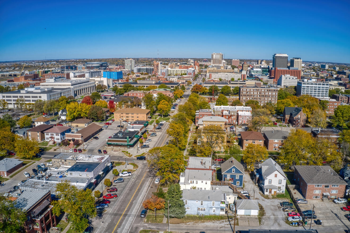 Aerial shot of Lincoln in Nebraska in autumn