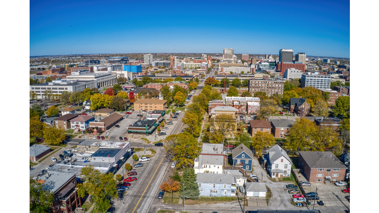 Aerial shot of Lincoln in Nebraska in autumn