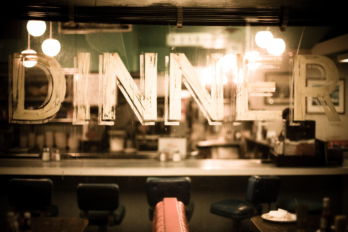 Through the glass of a diner window