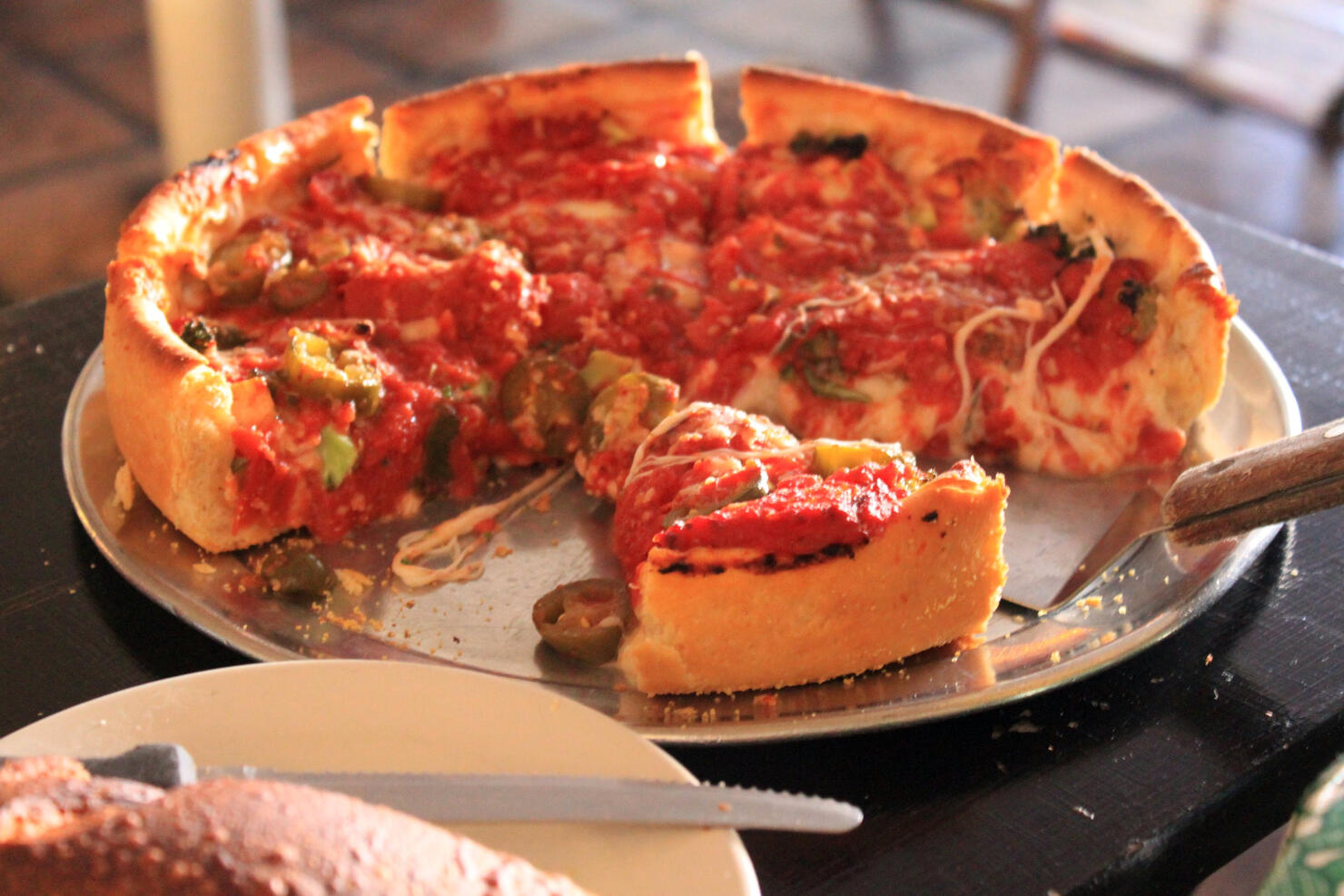 chicago deep dish pizza pie.