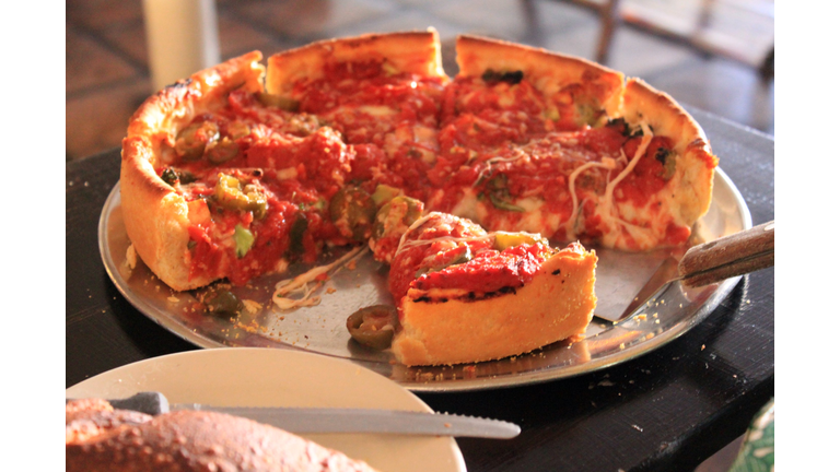 chicago deep dish pizza pie.