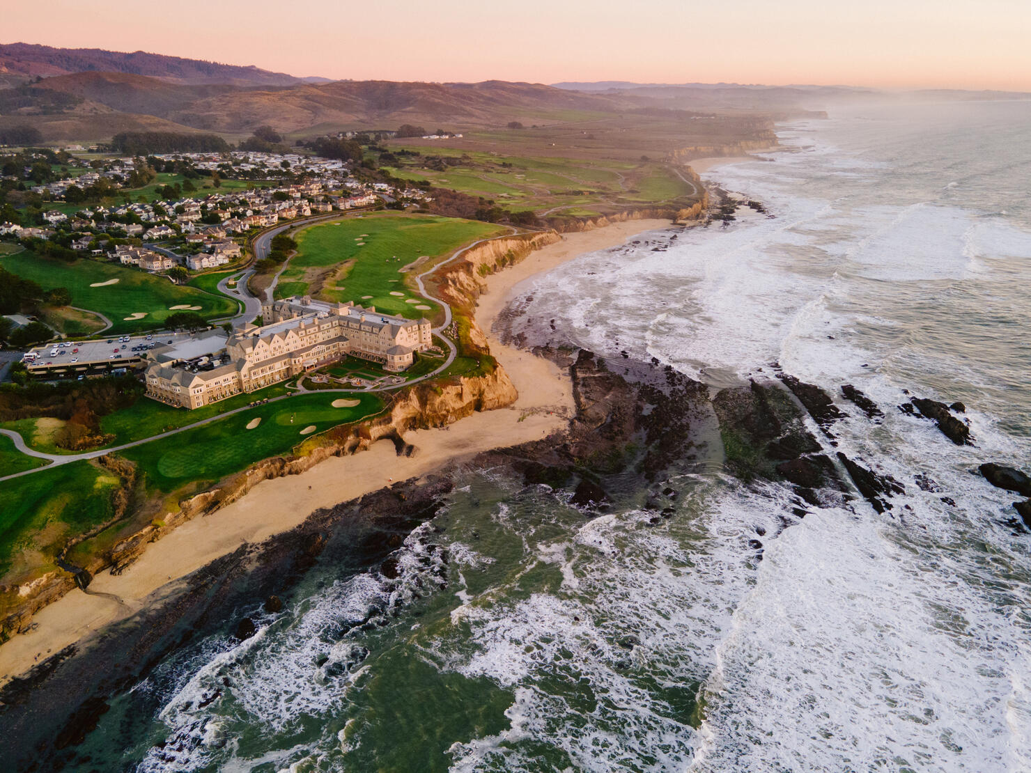 Aerial View of Half Moon Bay at Sunset