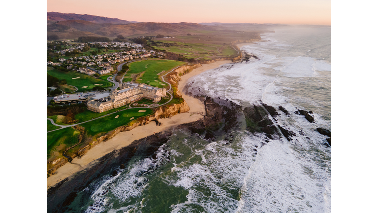 Aerial View of Half Moon Bay at Sunset