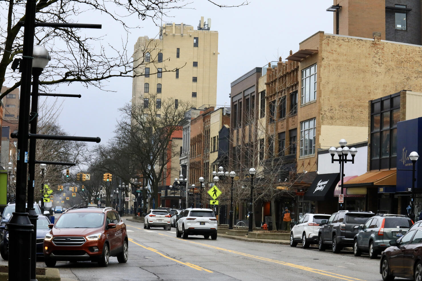 Urban street with businesses