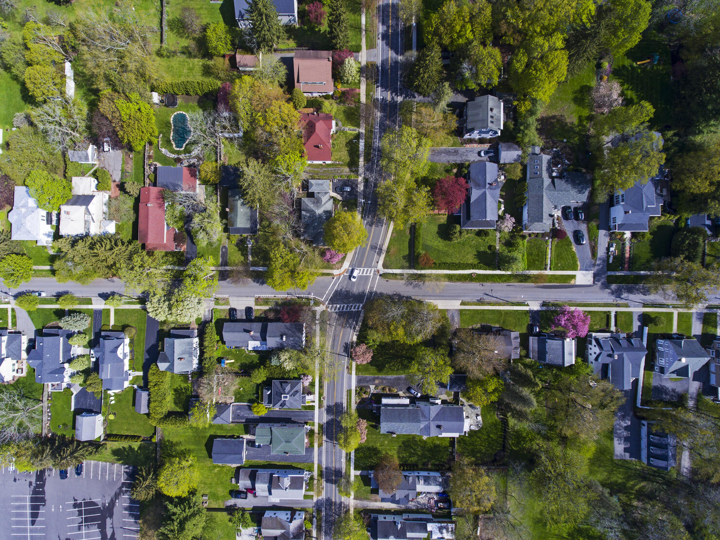 Springtime Aerial of Wealthy Lakeshore Village