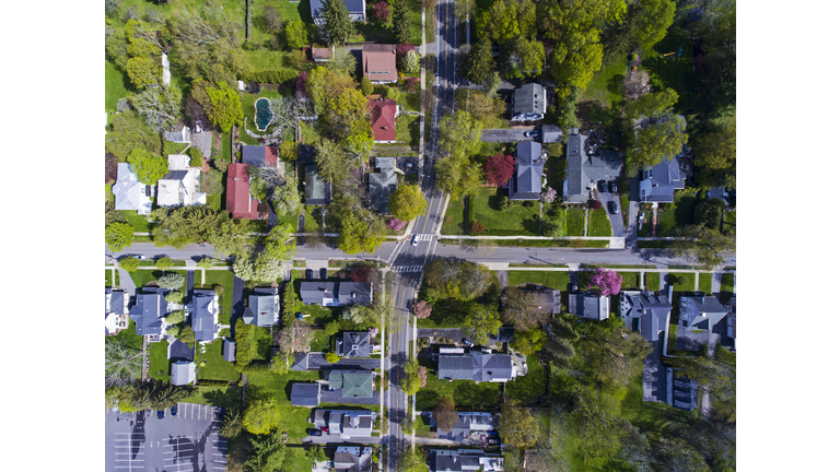 Springtime Aerial of Wealthy Lakeshore Village
