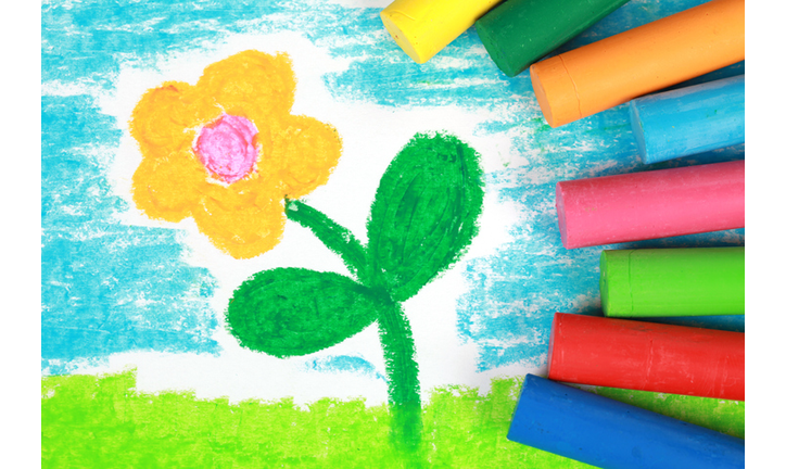 Kiddie style crayon drawing of a flower