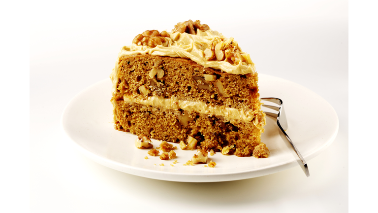 Slice of coffee & walnut cake