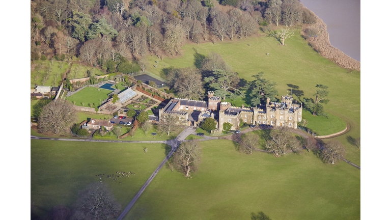 Aerial photography view north-east of Knepp Castle Estate, Horsham, RH13 8LJ, UK.