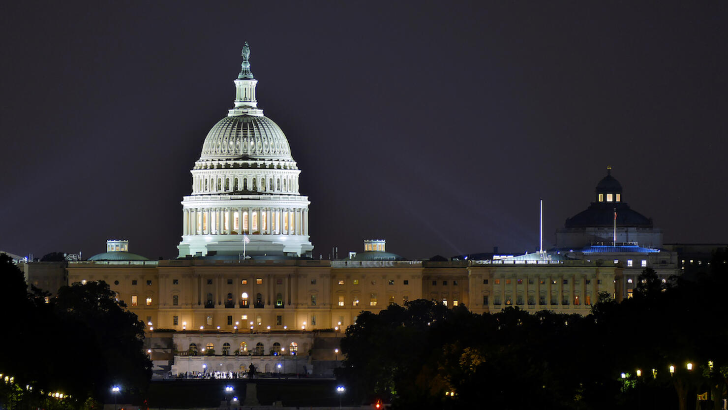 Dome of the US Capitol illuminated at Night