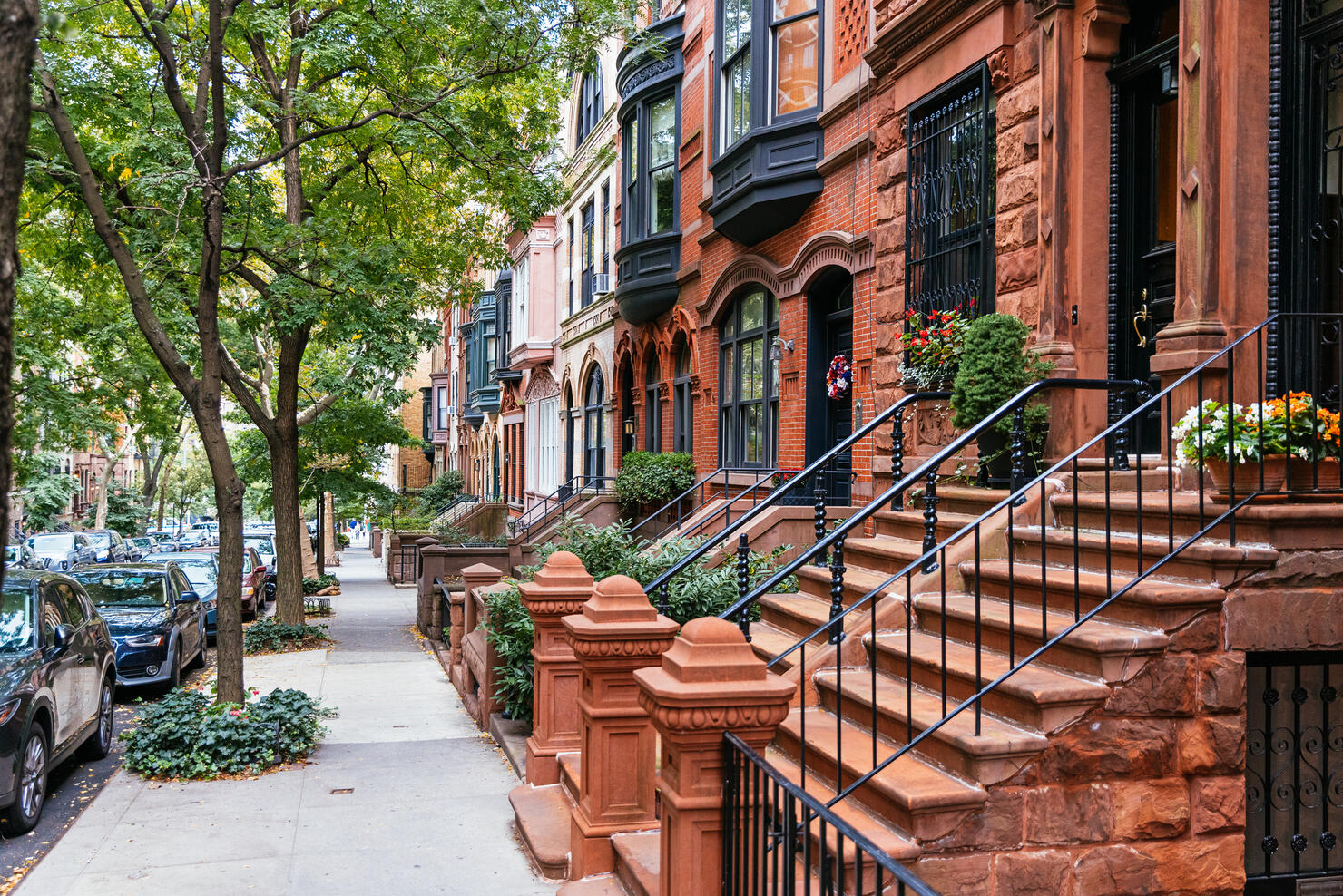 Residential brownstone row-houses in Upper East Side, New York City, USA