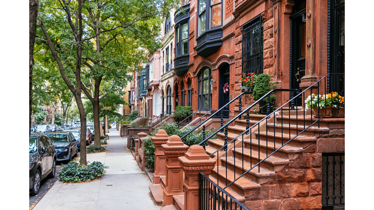 Residential brownstone row-houses in Upper East Side, New York City, USA