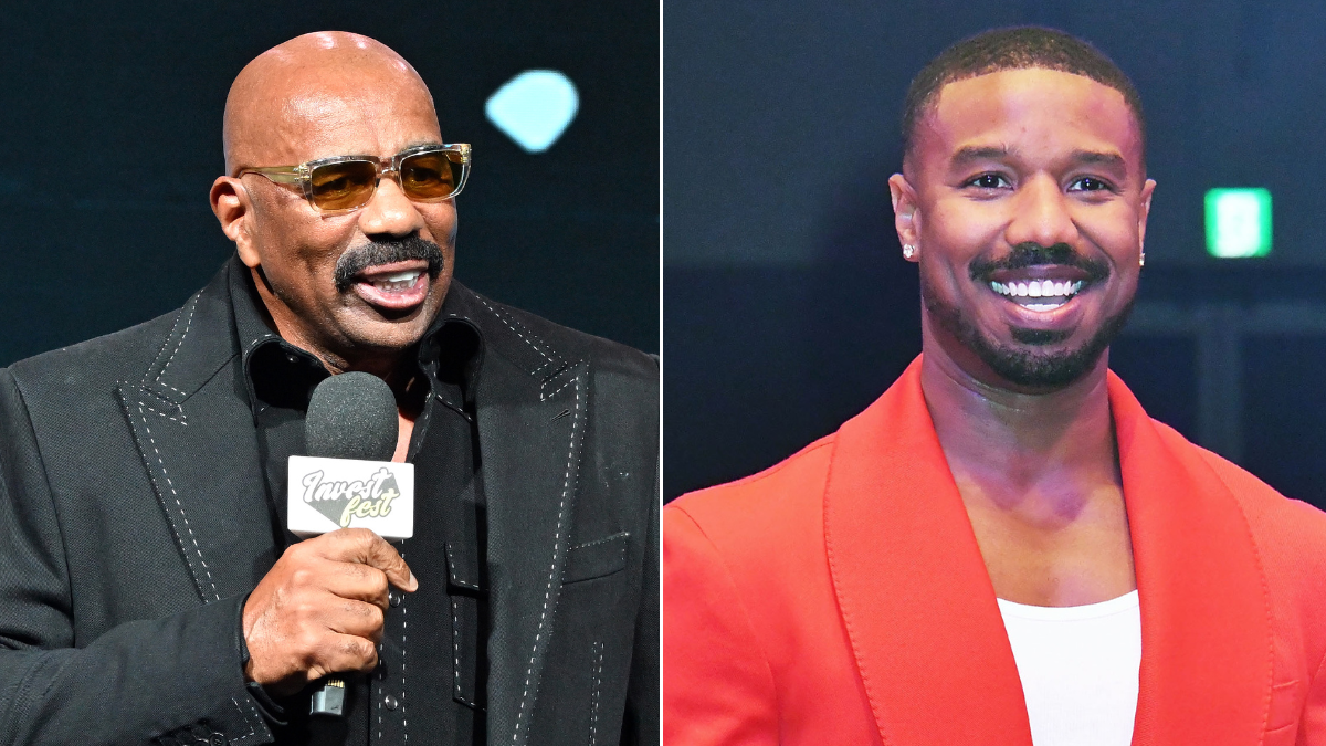 Steve Harvey hugs Michael B. Jordan at NBA game post-Lori Harvey split