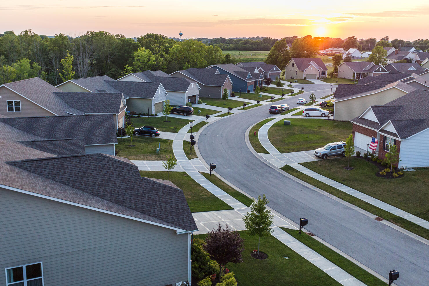 Aerial view of suburban neighborhood