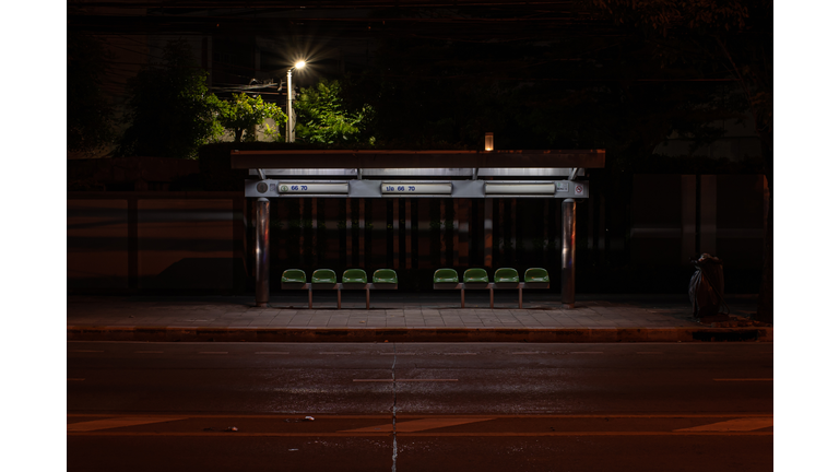 Bangkok bus stop at night