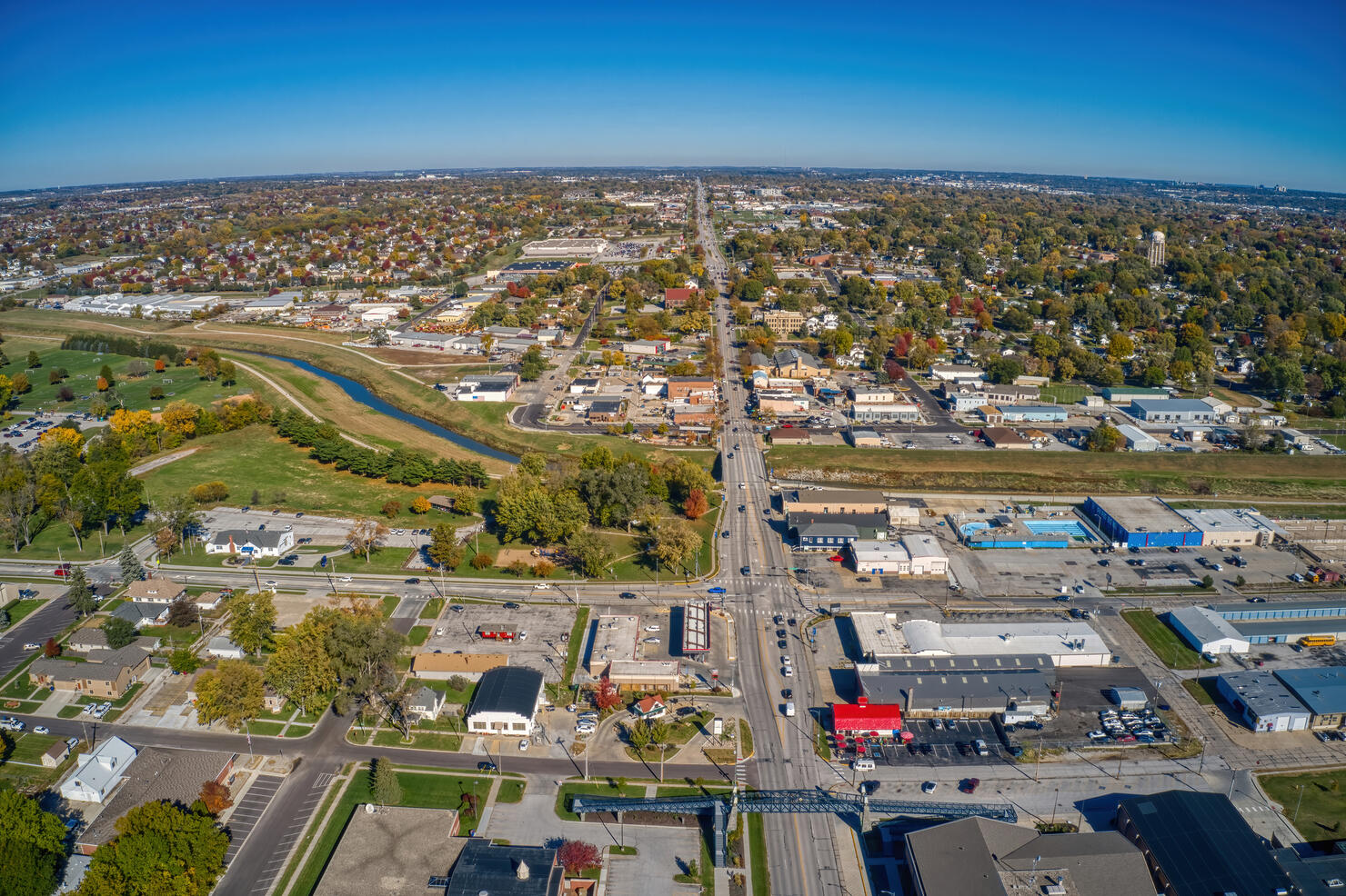 Aerial shot of the Omaha Suburb of Papillion in Nebraska