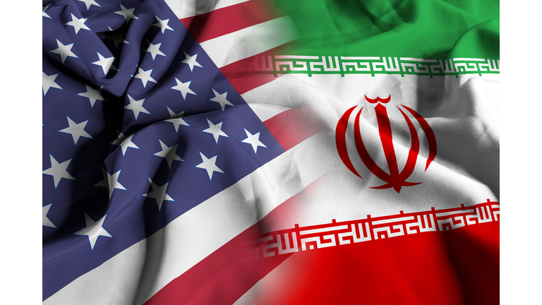 Flags of the USA and Iran