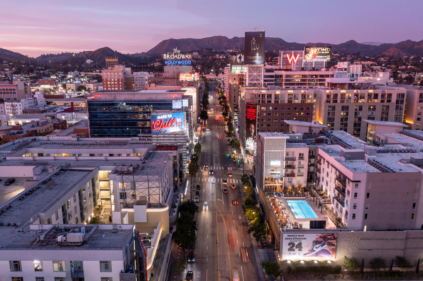 Aerial view of Vine Street in Hollywood, California