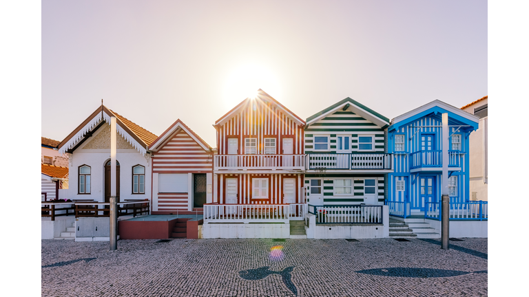 Traditional striped houses in Costa Nova, Aveiro, Portugal